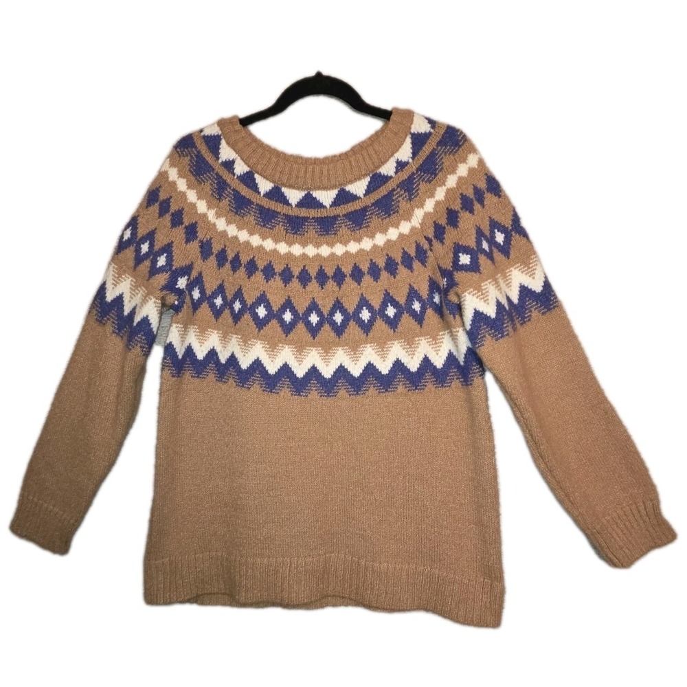 Lane Bryant Women's Size 14/16 Fair Isle Sweater Brown Nordic Pattern Stretch